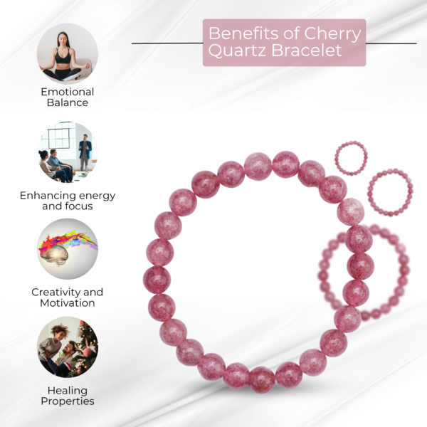 Elegant Cherry Quartz Bracelet with Silver Accents | Unisex Healing Stone Jewelry for Emotional Stability - Image 2