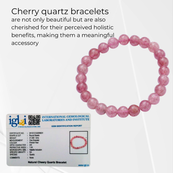 Elegant Cherry Quartz Bracelet with Silver Accents | Unisex Healing Stone Jewelry for Emotional Stability - Image 4