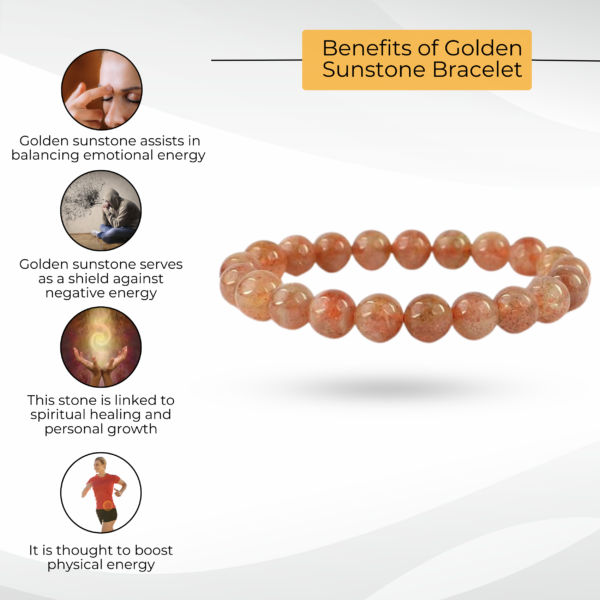 Natural Golden Sunstone Bracelet for Men and Women | 8mm Beaded Stretch Bracelet | Healing Crystal Jewelry for Vitality and Abundance - Image 4