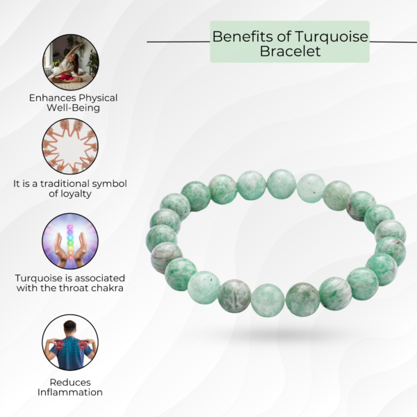 Handmade Turquoise Beaded Bracelet | Unisex Adjustable Gemstone Jewelry | Calming and Balancing Energy Stone - Image 3