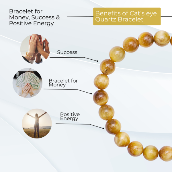 Natural Cat's Eye Bracelet for Men and Women | 8mm Beaded Stretch Bracelet | Healing Crystal Jewelry for Protection and Intuition - Image 4